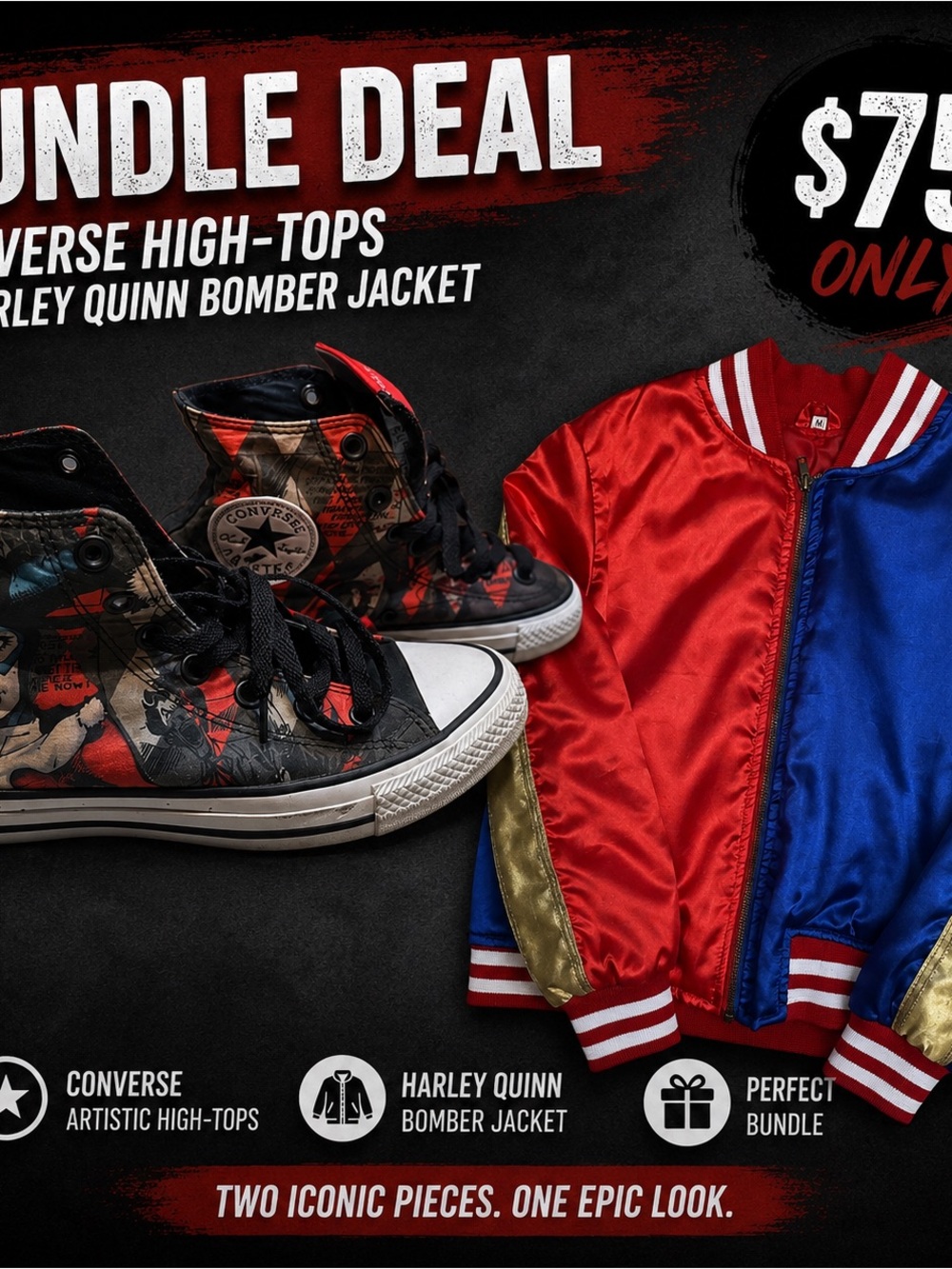 Harley Quinn Bomber Jacket - Red & Blue